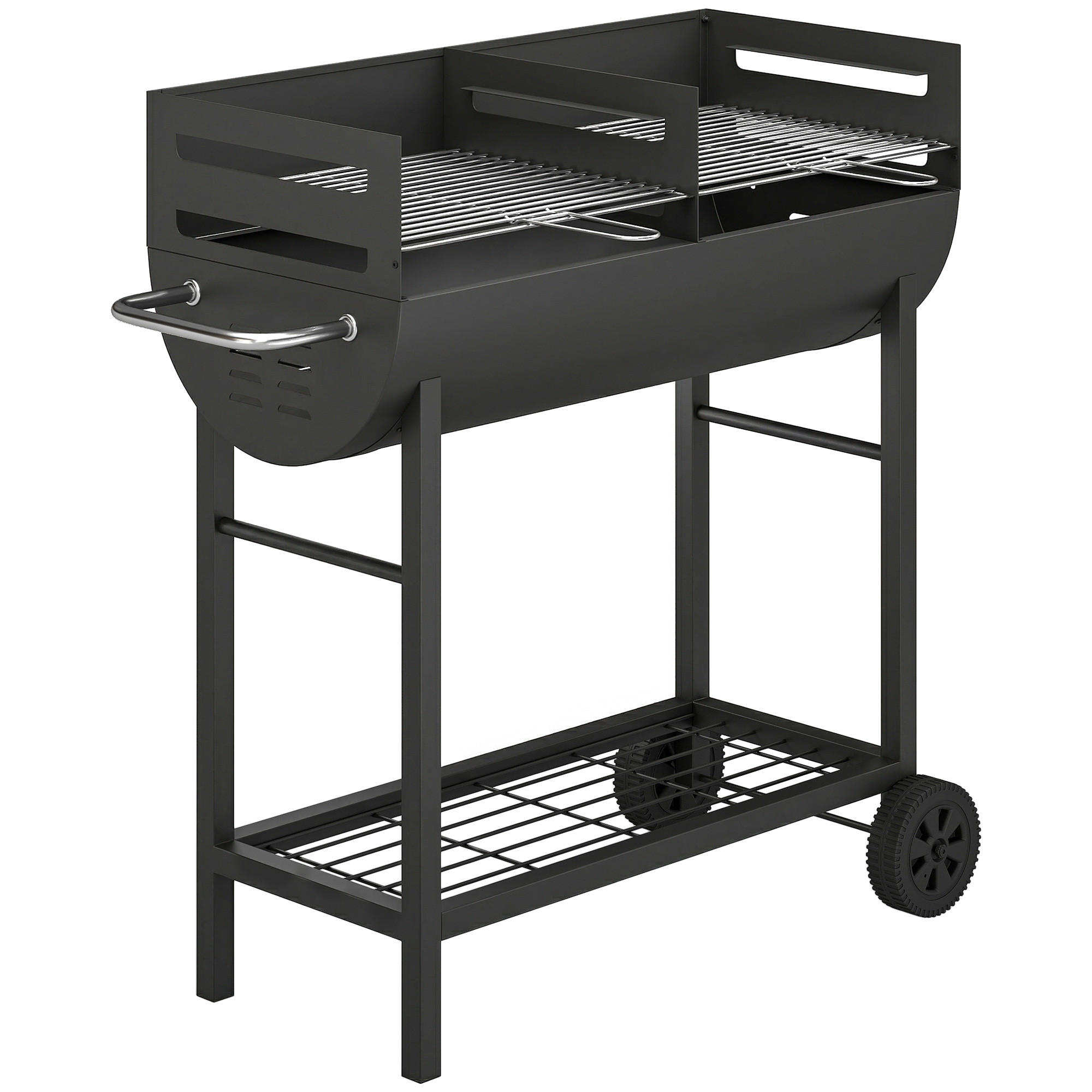 HOLZKOHLEGRILL mit Räder aus Metall Schwarz - Schwarz, Metall (46.5/100/103cm) - Outsunny