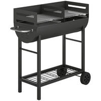 HOLZKOHLEGRILL mit Räder aus Metall Schwarz - Schwarz, Metall (46.5/100/103cm) - Outsunny