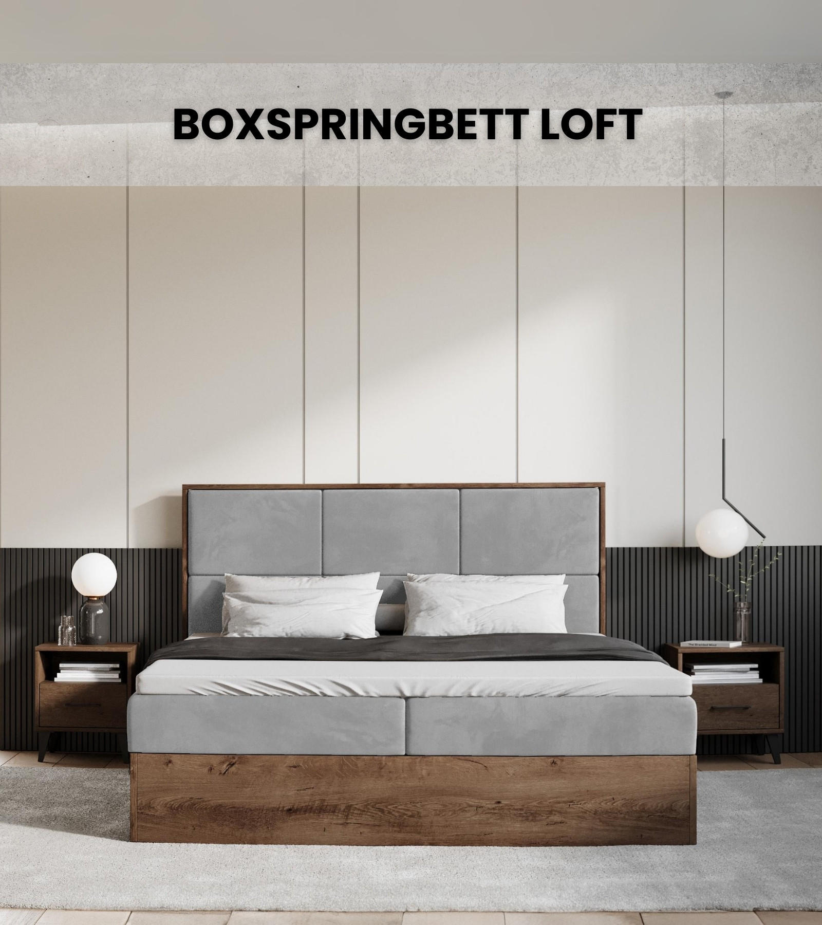 BOXBETT Loft mit Topper 140/200 Grau - Hellgrau, Holzwerkstoff/Textil (140/200cm) - Bromarkt