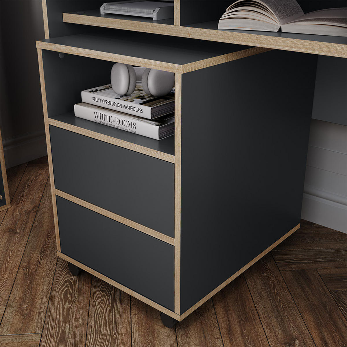 VÁLCOVÁ KARTOTÉKA Tetrix Antracit - antracitová/béžová, kompozitní dřevo (42/60.5/55cm) - Vicco