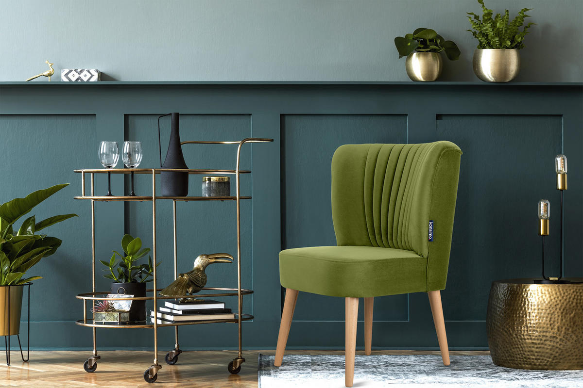 COCKTAILSESSEL DUCO auf hohen Beinen, Olive/Buche - Buchefarben/Olivgrün, Holz/Textil (63/89/65cm) - KONSIMO®