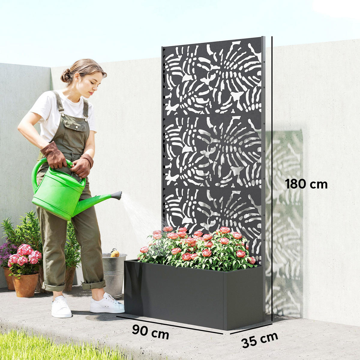 HOCHBEET DE-12277 2-in-1 mit Sichtschutz, 90/37,5/180 cm Schwarz - Schwarz, Metall (90/180/37.5cm) - ComfortXL