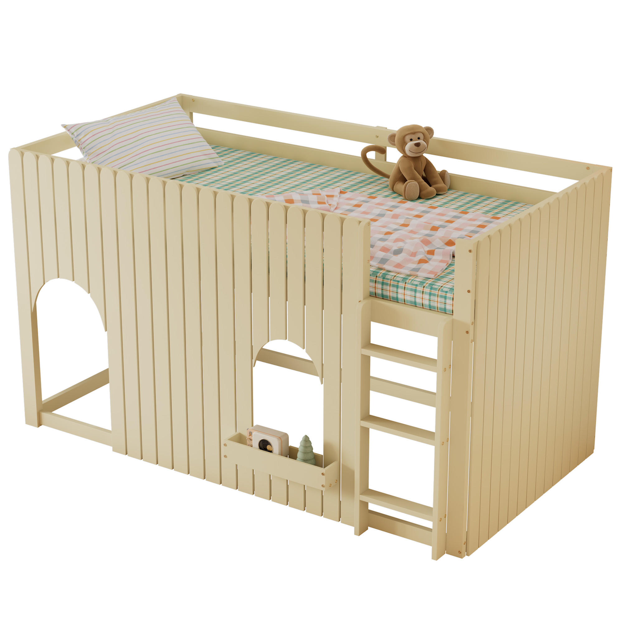 HOCHBETT 90/200 cm in Natur aus Kiefer und MDF mit LED, Leiter und Stauraum - Naturfarben, Holz/Holzwerkstoff (90/200cm) - WISHDOR