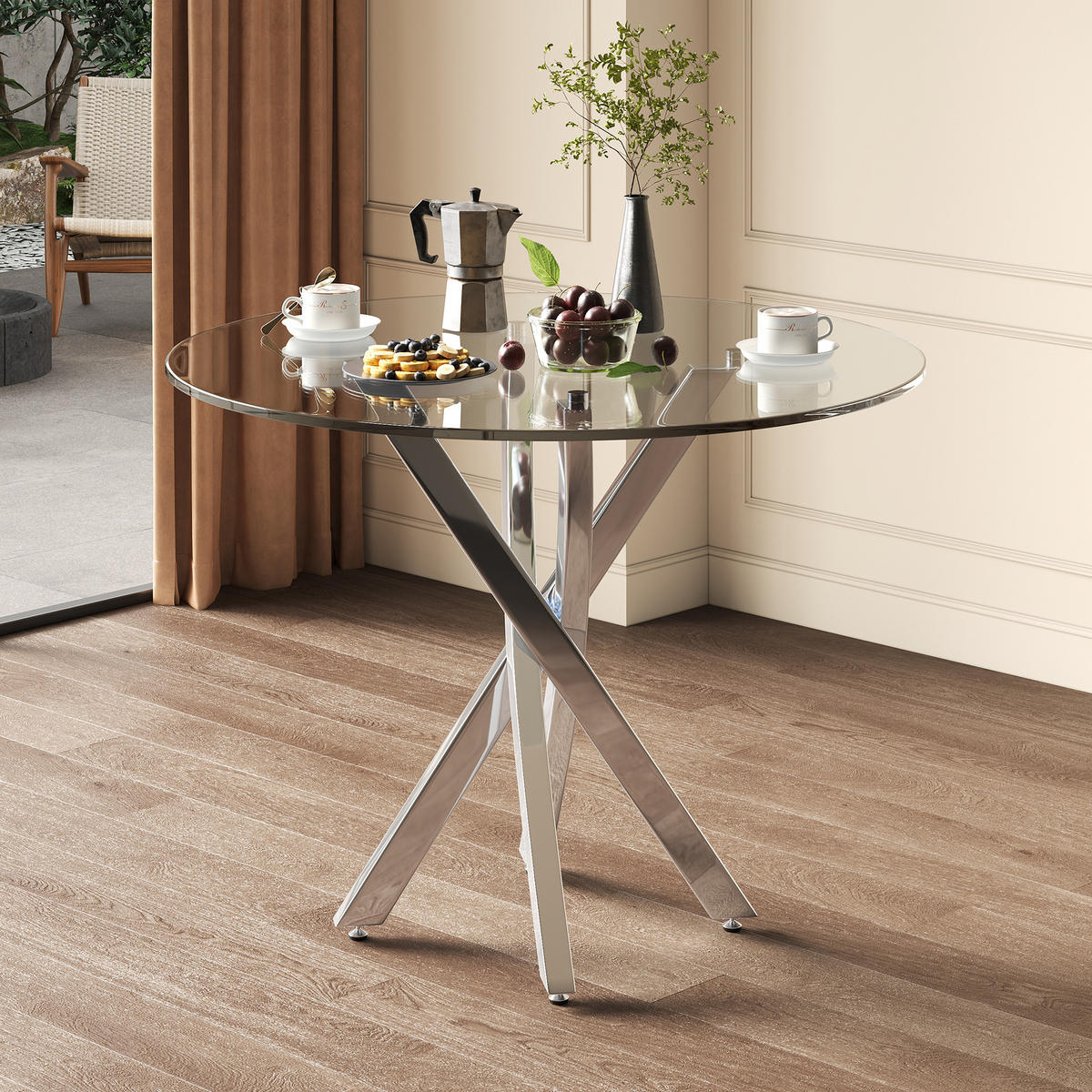 GLASESSTISCH 80/80/75 cm in Silber – modern für 2–4 Personen - Silberfarben, Glas (80/80/75cm) - BEAOK