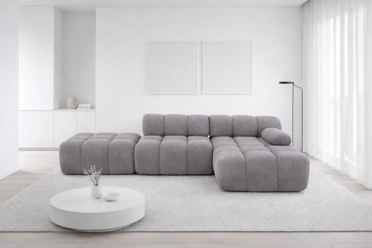 ECKSOFA L-Form Modular Mit Hocker, Veloursstoff Salvador, Grau, Rechts, Selia - Grau, Holz (285/160cm) - Kaiser Möbel