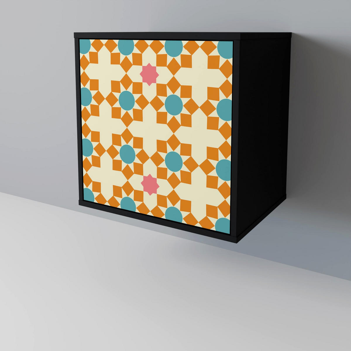 SIDEBOARD FLORAL DECOR, Schwarz, 57,5x42x72,5 cm, Schwarze Metallfüße - Multicolor/Schwarz, Holzwerkstoff/Metall (57.5/72.5/42cm) - SpaceRebels
