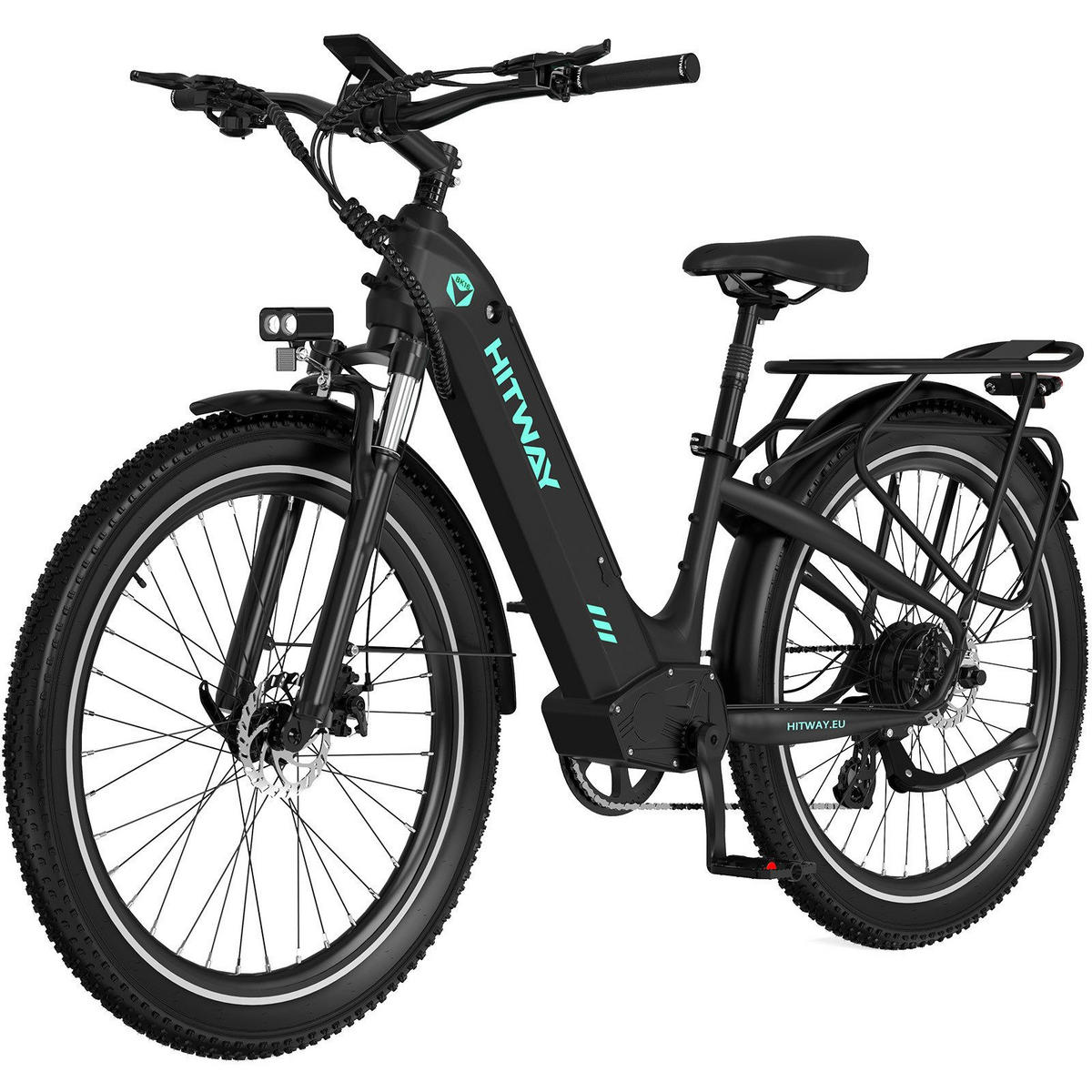 E-BIKE Cityrad BK16 Pedelec 26 *3,0 Zoll, mit 48V18Ah Akku bis zu 120km - Schwarz, Metall (27cm) - HITWAY