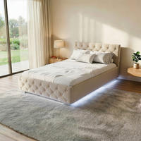 POLSTERBETT Nizza Beige 120x200 cm mit Bettkasten und LED - Beige, Holzwerkstoff (120/200cm) - Juskys