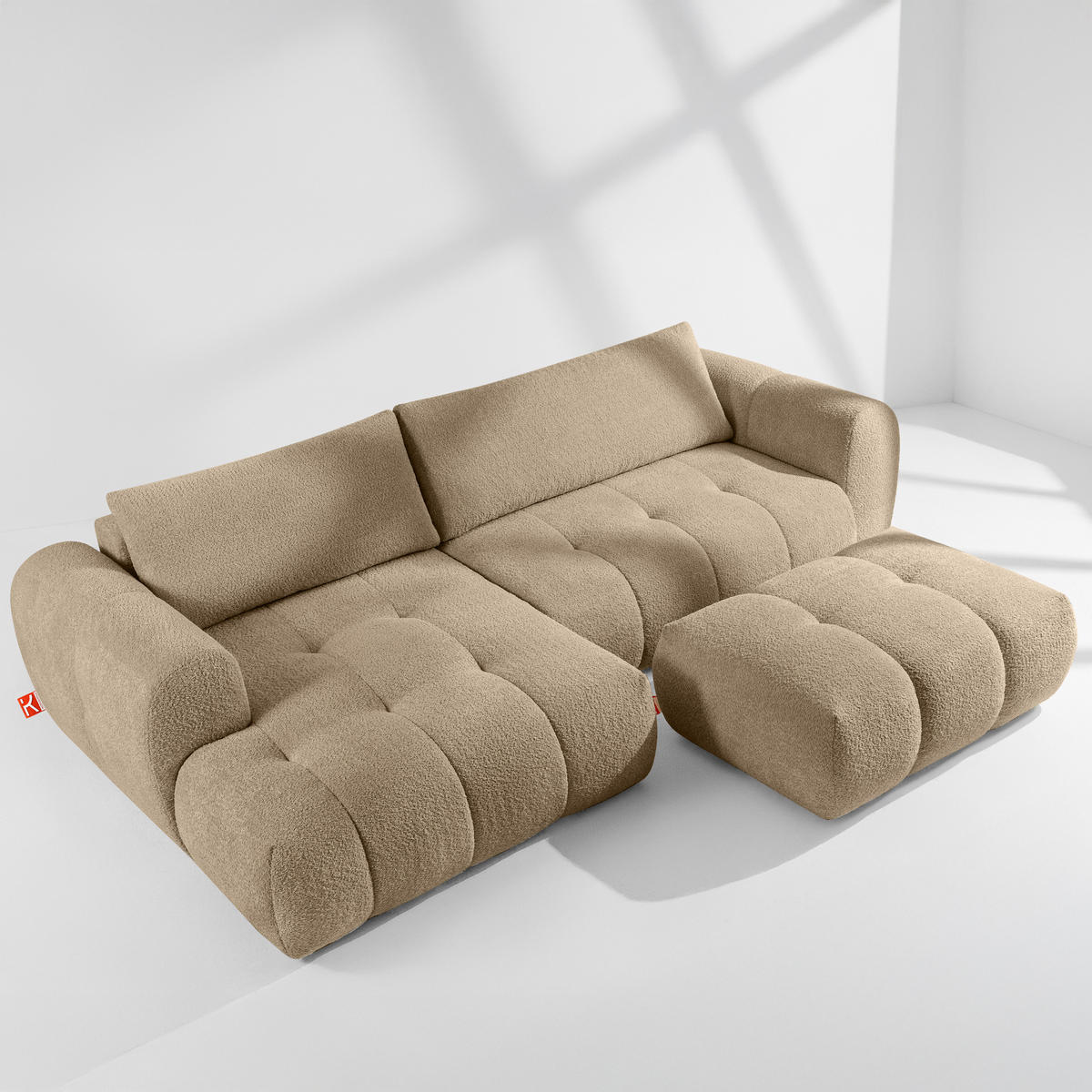 ECKSOFA LINKS LIRA, Beige, Bouclé - Beige, Holz/Holzwerkstoff (295/112cm) - KONSIMO®
