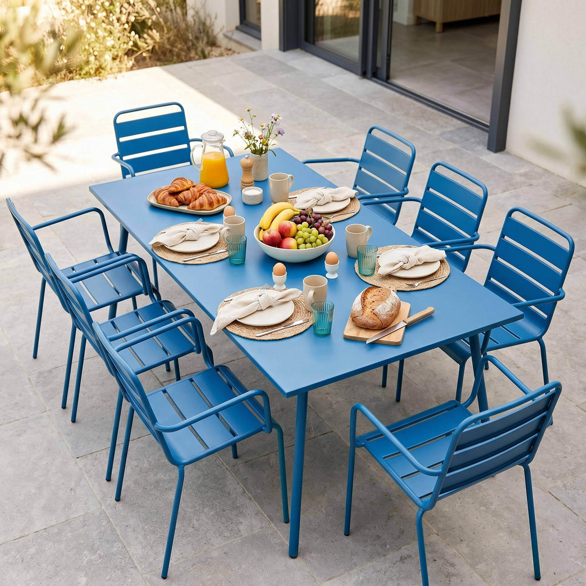 GARTENSET 9-tlg., Pazifikblau - Blau, Metall - Oviala