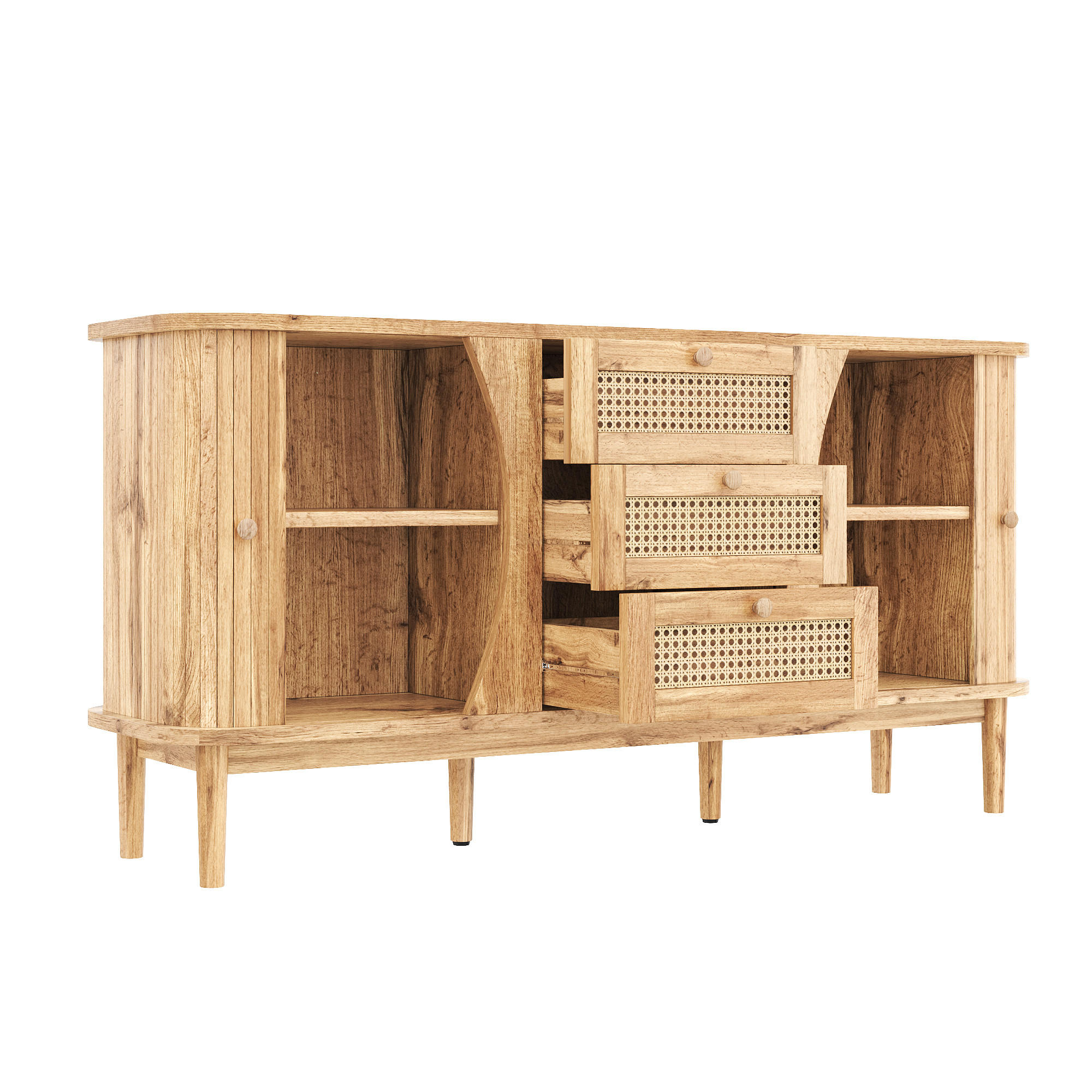 SIDEBOARD Rattan Schiebetüren verstellbare Böden modern - Naturfarben, Holzwerkstoff (40/76/140.5cm) - FLIEKS