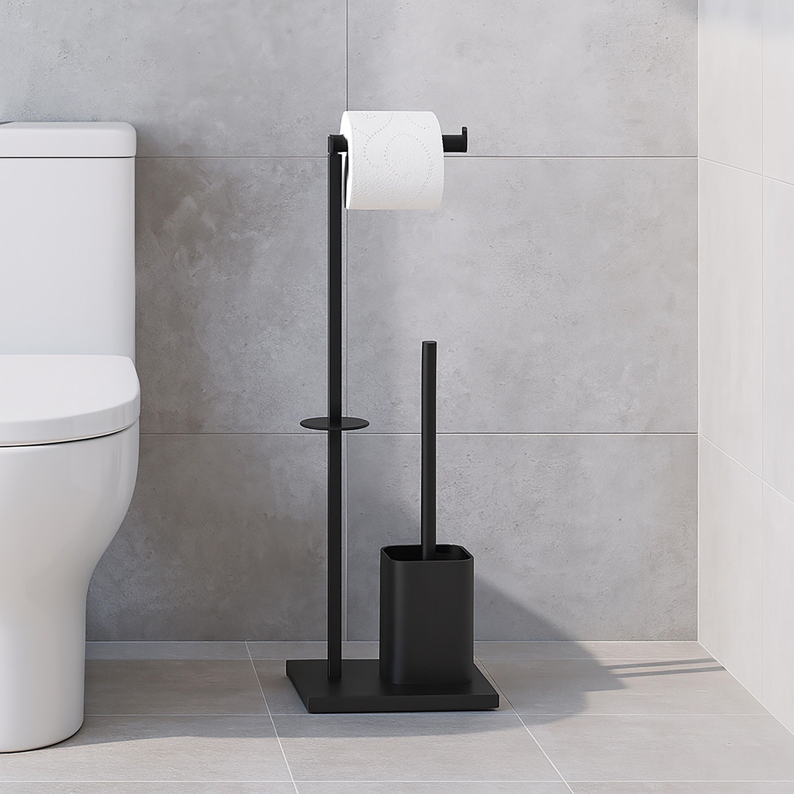 WC Garnitur - Schwarz, Kunststoff/Metall (19.8/67.5/15.6cm) - Relaxdays