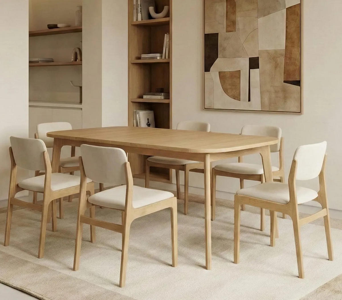 ESSZIMMERSTHUHL Oslo, Natur Massiveiche + beiger Stoff - Beige, Holz (52/83/45cm) - WOODEK