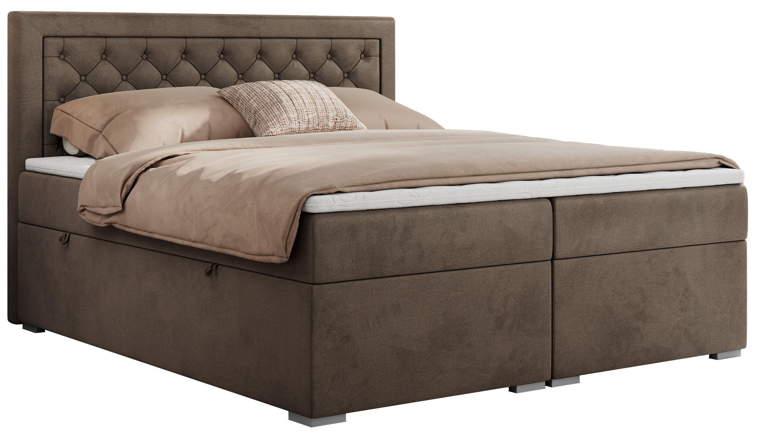 BOXBETT JASIR 120/200 - Braun Velvet - H3 - Braun, Holz/Textil (120/200cm) - MKS