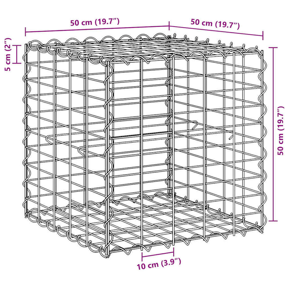 WÜRFEL-GABIONEN-HOCHBEET Stahldraht 50/50/50 Cm - Silberfarben, Metall (50/50/50cm) - vidaXL