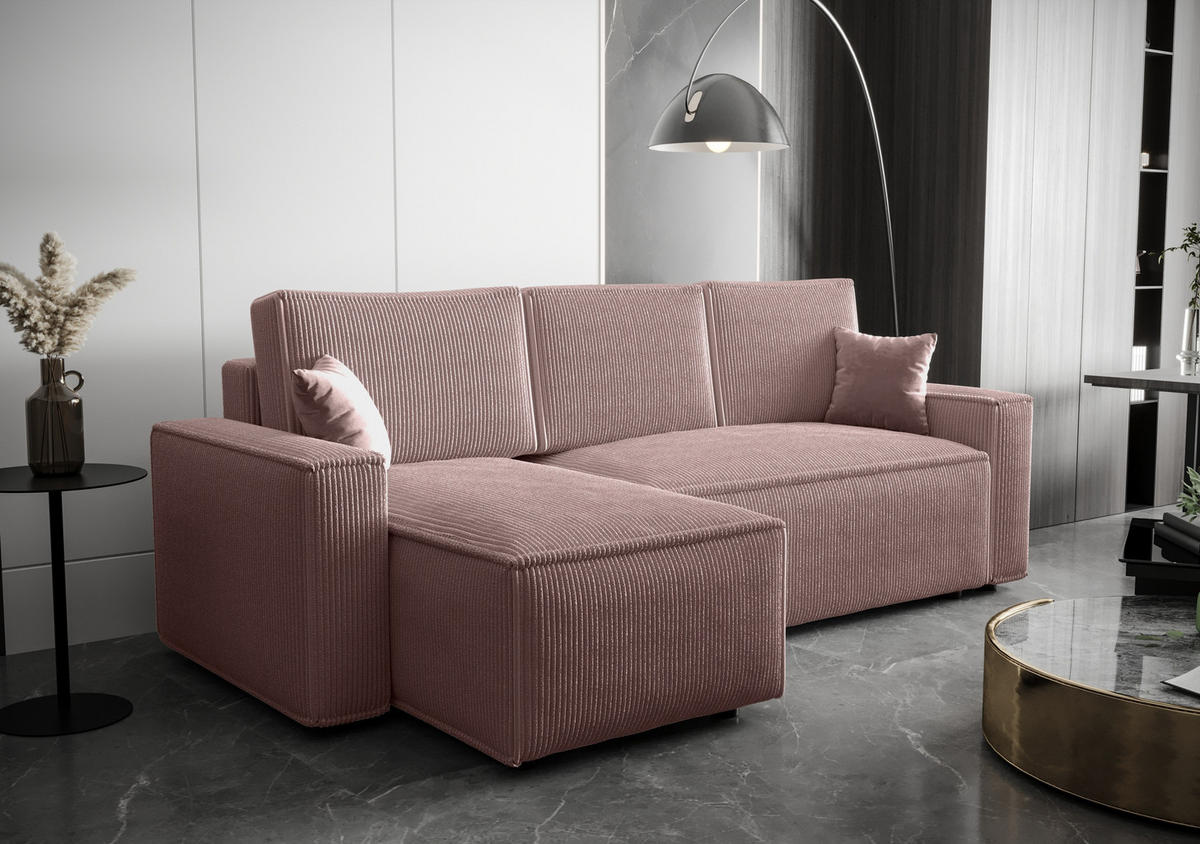 ECKSOFA L AMBRO Poso 27 Links mit Schlaffunktion - Rosa, Textil (232/143cm) - Bedante