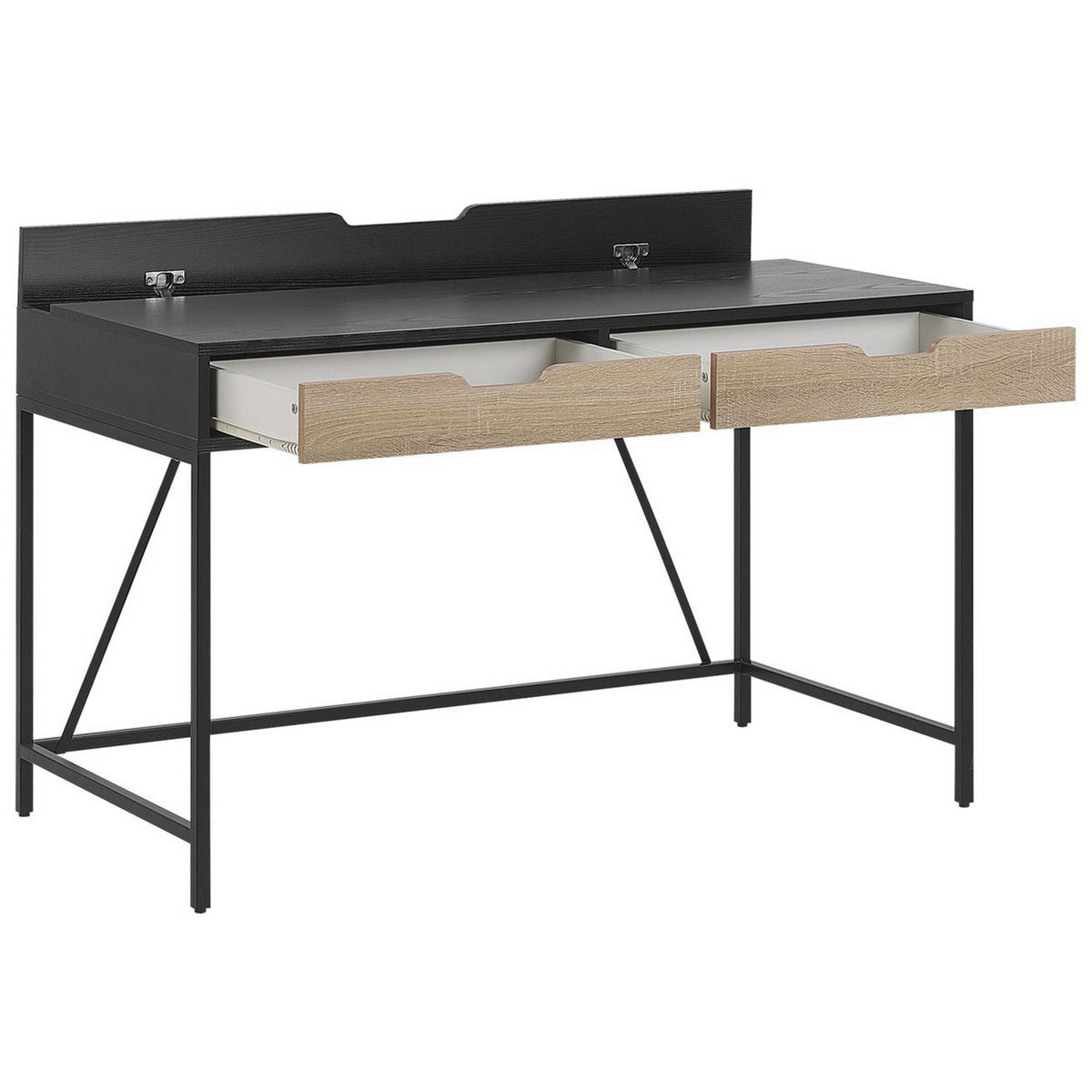 SCHREIBTISCH schwarz/heller Holzfarbton 120/60/75 cm Jena - Schwarz, Holzwerkstoff (60/120/75cm) - Beliani