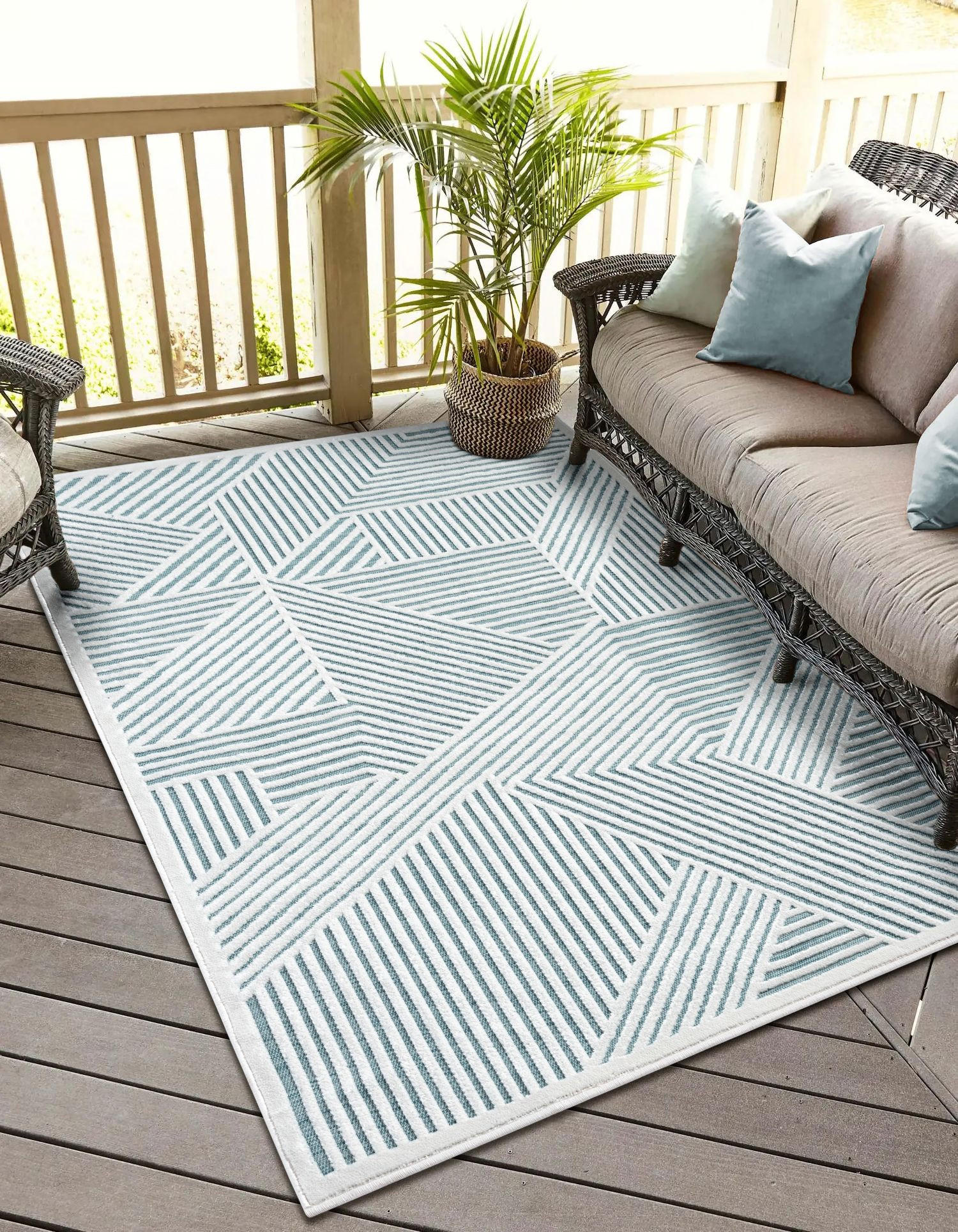 OUTDOORTEPPICH Audrey II Petrol,Creme,Mintgrün 100/160 cm - Petrol, Textil (100/160cm) - My-Rug
