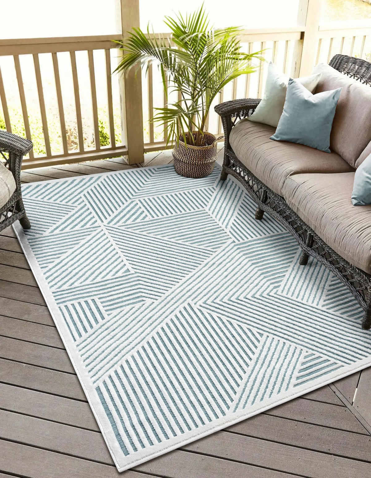 OUTDOORTEPPICH Audrey II Petrol,Creme,Mintgrün 100/160 cm - Petrol, Textil (100/160cm) - My-Rug