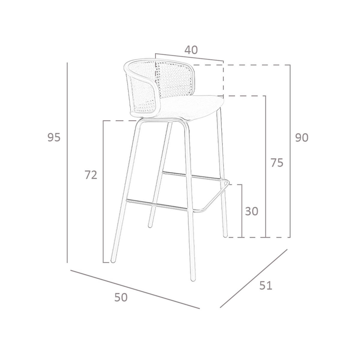 BARHOCKER Hocker aus Rattan und braunem Samt 51/50/95 cm - Schwarz/Braun, Textil (51/95/50cm) - ANGEL CERDA