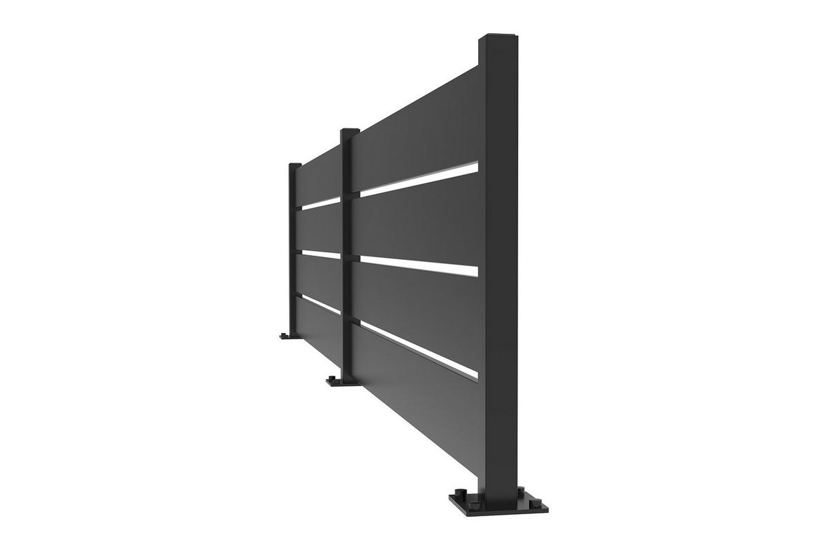 HALBOFFENER Zaun mit Eckpfosten Velino 10m H.80cm schwarzer Stahl - Schwarz, Metall (1000/84cm) - Casanoov