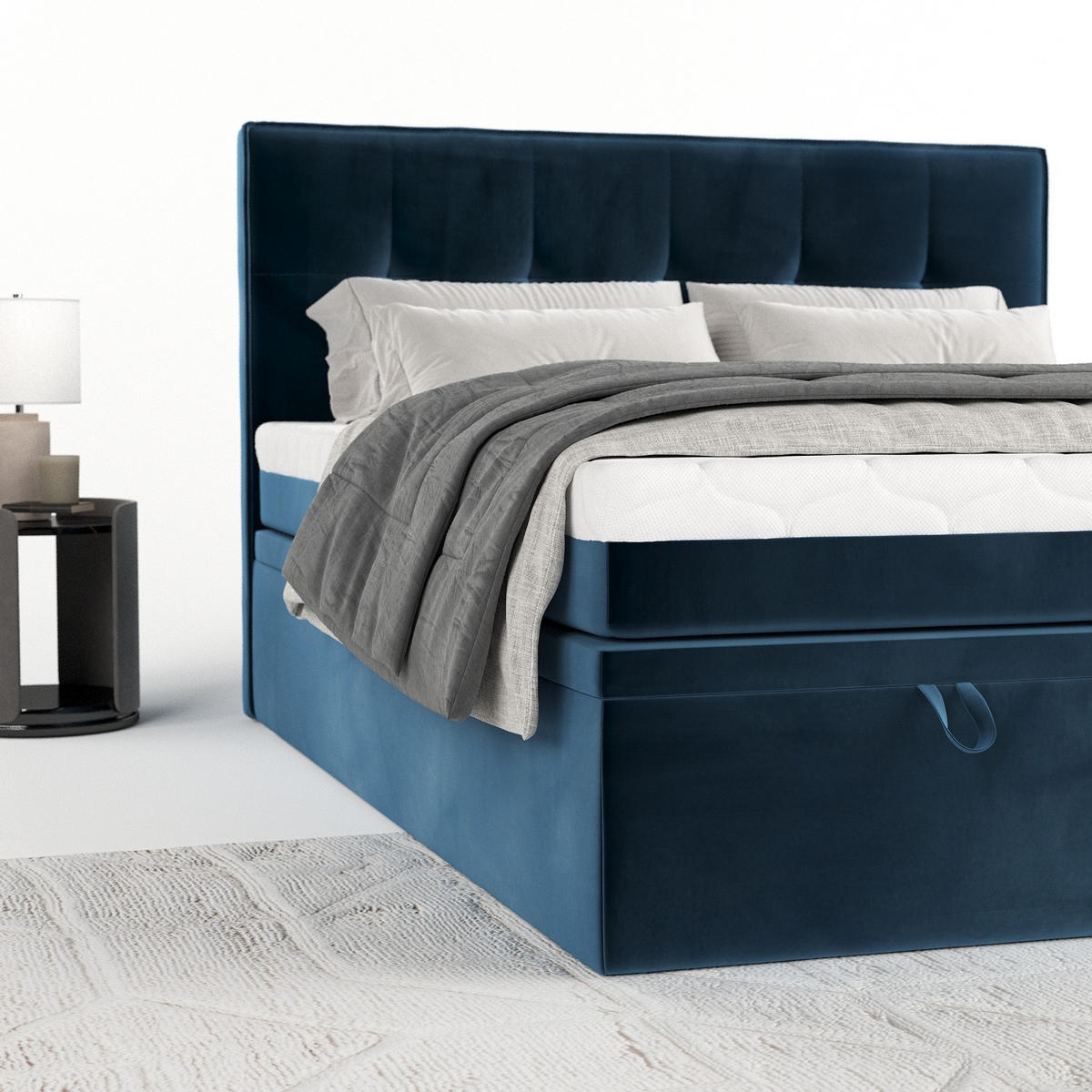 BOXBETT Arivo 200/200 cm Dunkelblau im Kronos Stoff - Schwarz/Dunkelblau, Holz/Holzwerkstoff (200/200cm) - AltaBeds