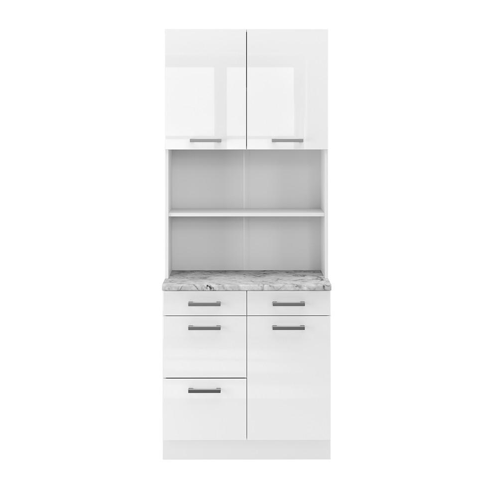 BUFFET R-Line Weiß Hochglanz 80 cm, AP Marmor - Weiß Hochglanz/Weiß, Holzwerkstoff (80/81.6/60cm) - Vicco