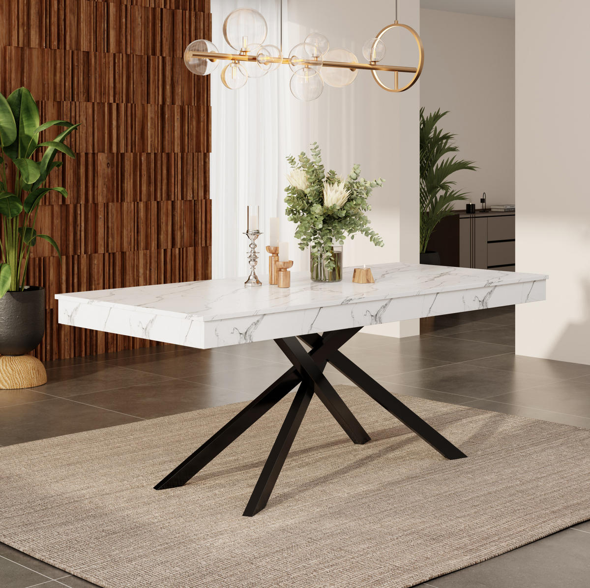 ESSTISCH ausziehbar 140-180 x 80 cm MDF Weiß - Weiß, Metall (180/80/76cm) - Meubliv