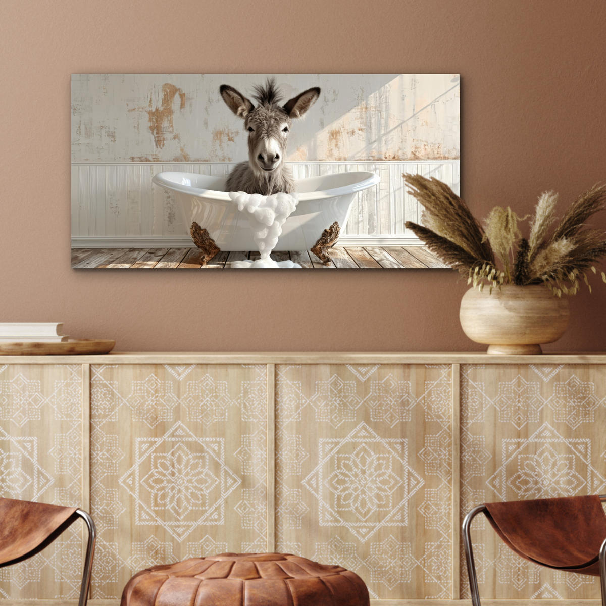 KOVOVÝ OBRAZ Osol - Zvieratá - Vaňa - Pena 80x40 cm - biela, kov (80/40cm) - MuchoWow