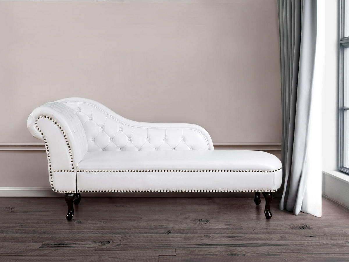 CHAISELONGUE Kunstleder weiß linksseitig Nimes - Schwarz/Weiß, Kunststoff (170/79/61cm) - Beliani