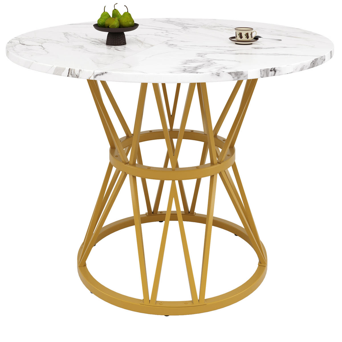 ESSTISCH 100x100x76 cm in Weiß und Gold aus MDF mit Marmoroptik auf goldenem Metallgestell - Goldfarben, Holzwerkstoff (100/100/76cm) - Modfu