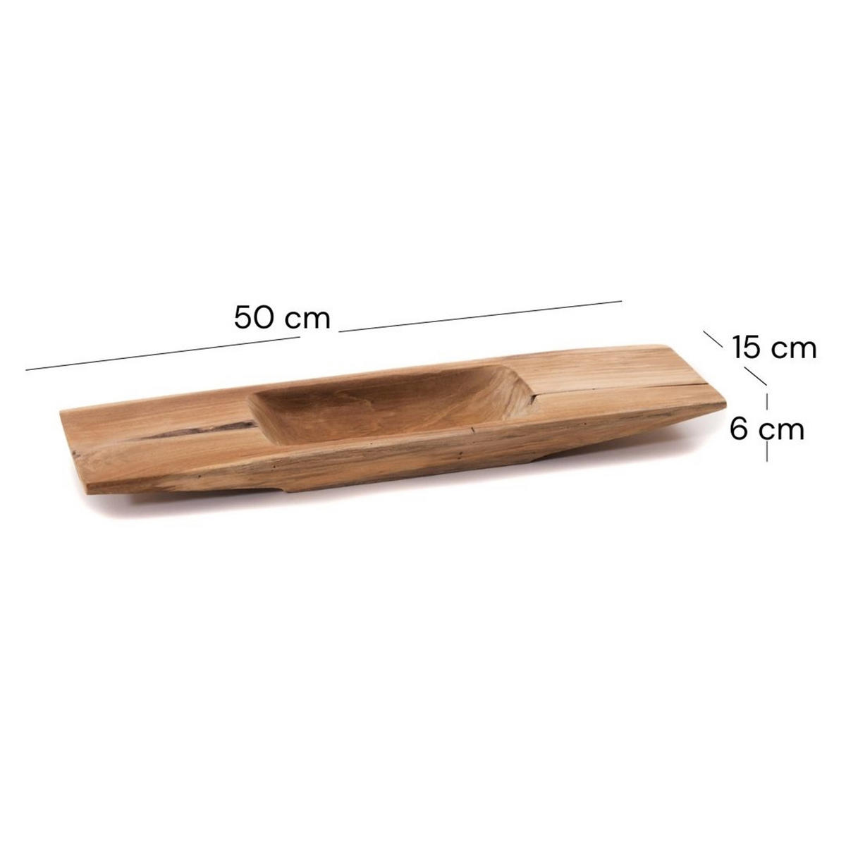 DEKO SCHALE Barco 50 Teak Wurzelholz massiv, mit Griff, geschnitztes Unikat naturfarben - Naturfarben, Holz (50cm) - CREEDWOOD