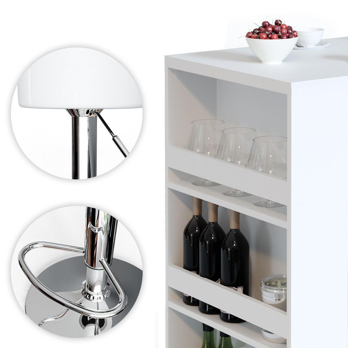 BARTISCH-SET Weiß 57 x 80 cm mit 2 Barhockern - Weiß, Holzwerkstoff (57/106/80cm) - Vicco