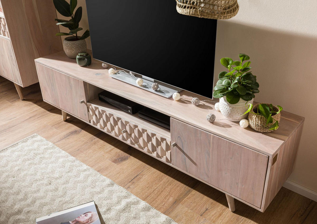 TV-BOARD 188x40x48 Akazie weiß lackiert MOSAYK #205 - Weiß, Holz (188/48/40cm) - Massivmoebel24