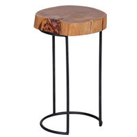 BEISTELLTISCH Massivholz Metallgestell Baumstammplatte Landhausstil INDI, Beige 28x28x45 cm - Beige/Schwarz, Holz/Metall (28/28/45cm) - KADIMA DESIGN
