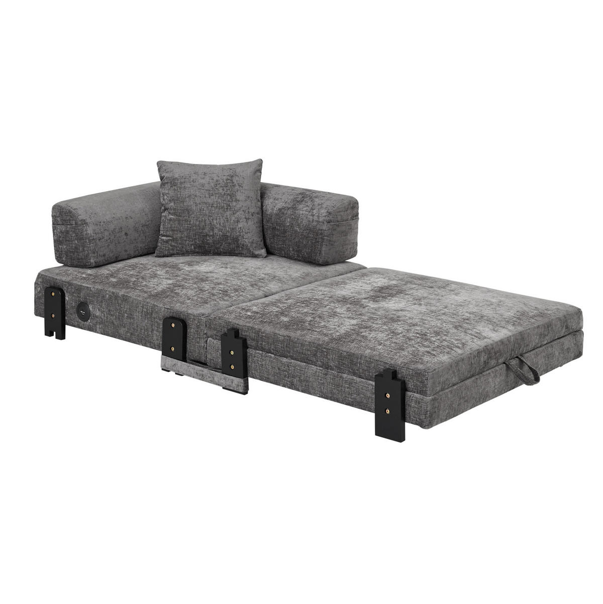 SCHLAFSESSEL aus Stoff Dunkelgrau mit Schlaffunktion, USB- und Type-C-Anschluss sowie Stauraum - Dunkelgrau, Textil (84/48/170.5cm) - Modfu