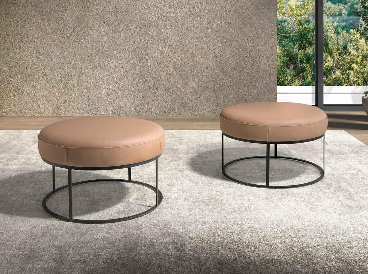 HOCKERBANK Braune Lederbank Ø77/46cm - Taupe/Schwarz, Leder/Fell (77/46/77cm) - ANGEL CERDA