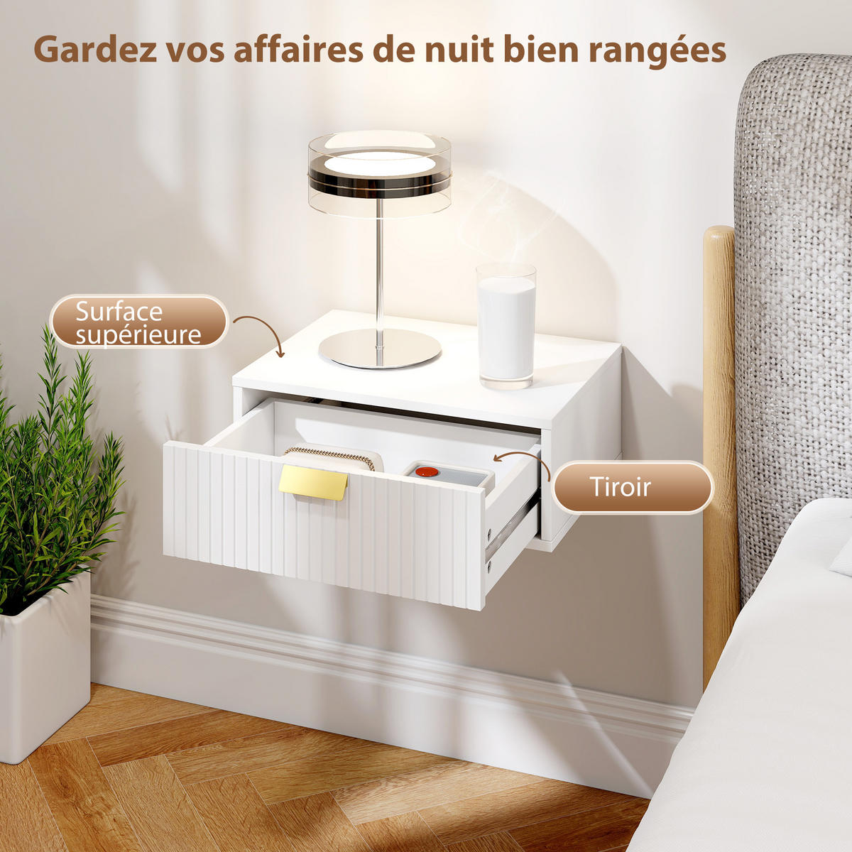 NACHTSCHRANK DE-12975 gerillte Schublade Weiß - Weiß, Holzwerkstoff (30/15/40cm) - ComfortXL