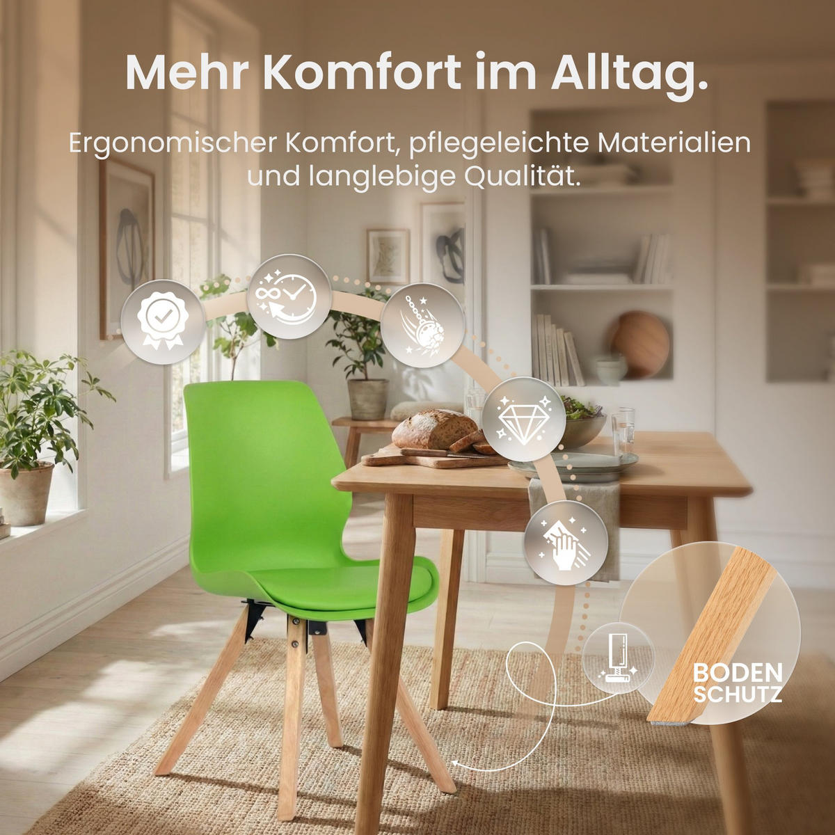 STUHL Kunststoff Grün - Eukalyptusholzfarben/Grün, Holz/Kunststoff (49/87/58cm) - CLP