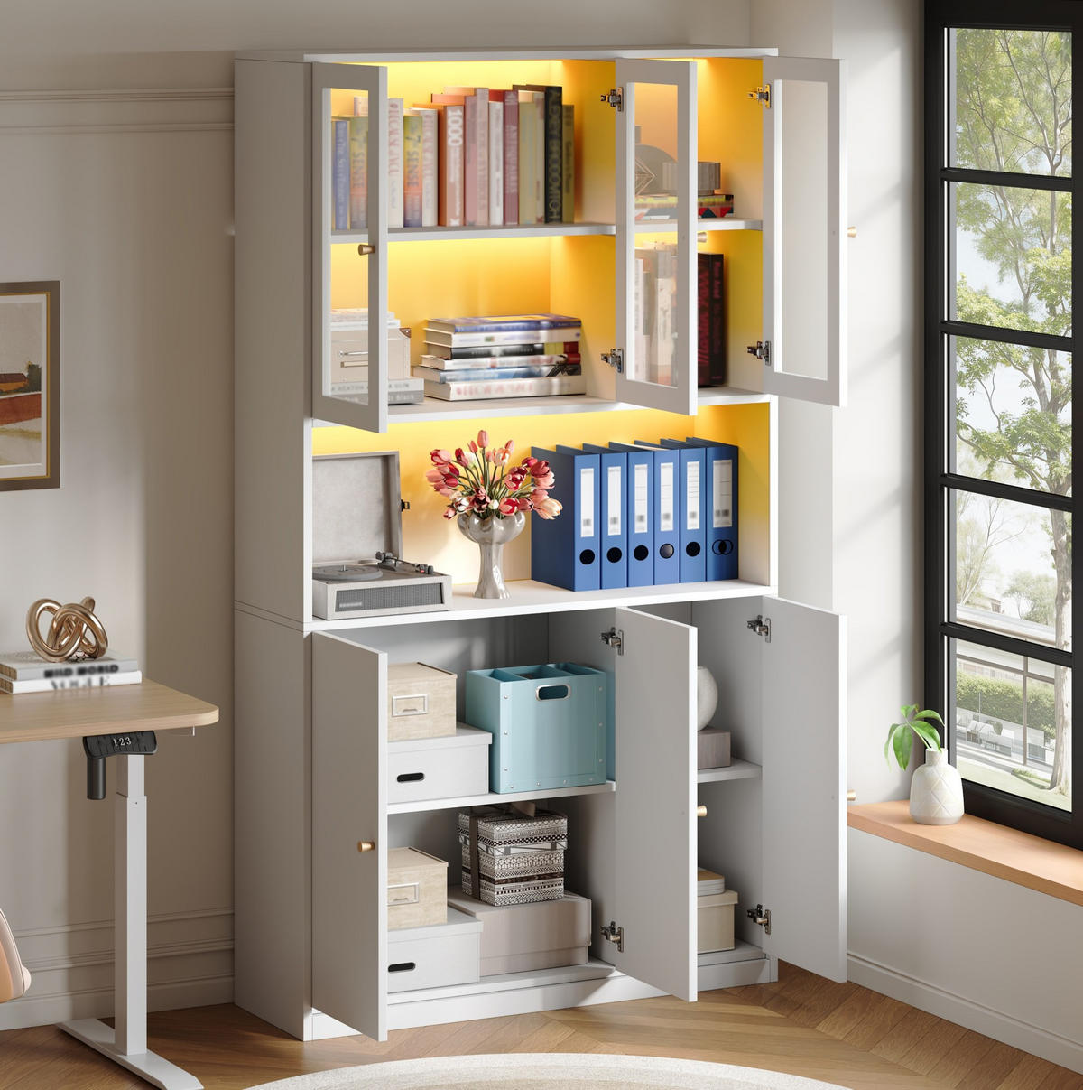 HIGHBOARD 100/200/35 cm Weiß aus MDF mit LED-Beleuchtung - Weiß, Holzwerkstoff (35/200/100cm) - OKMYHOME