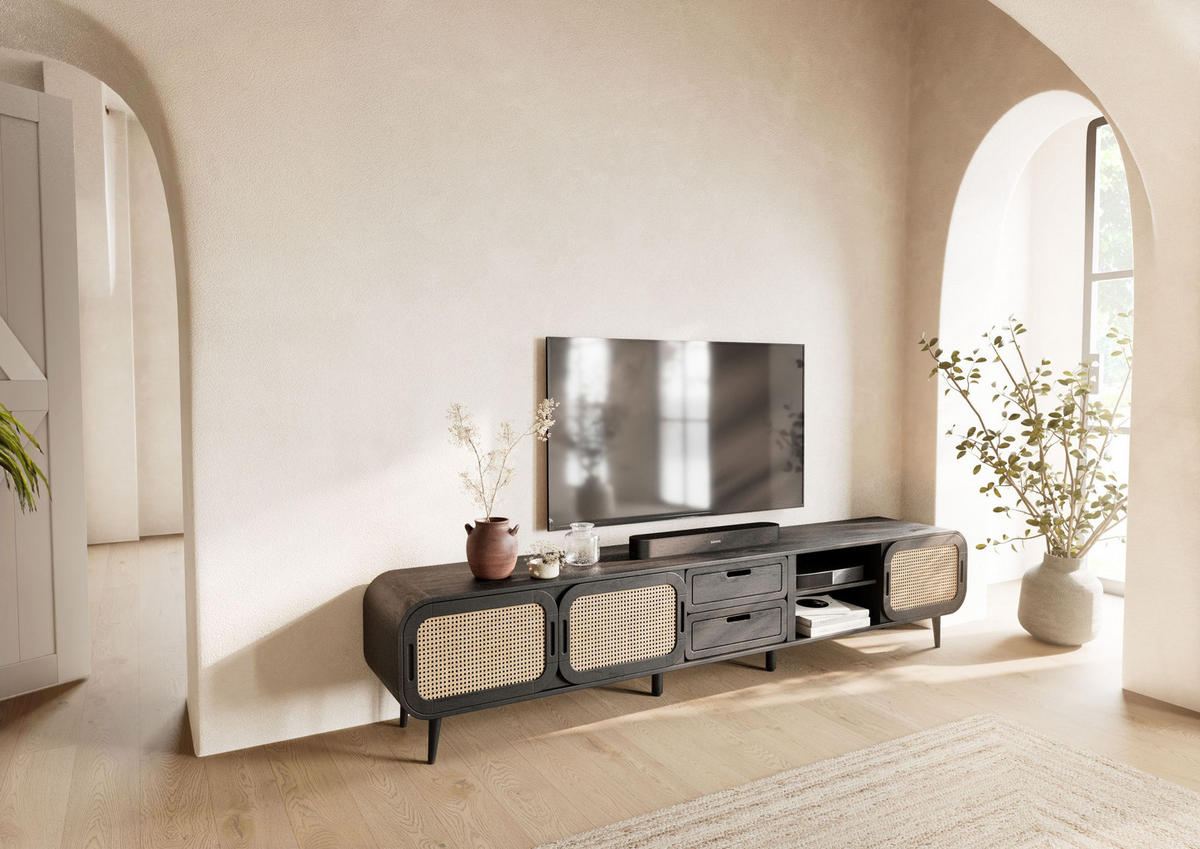 TV-BOARD Mango 240x40x50 dunkelgrau lackiert VALENCIA #225 - Grau, Holz (240/50/40cm) - Massivmoebel24