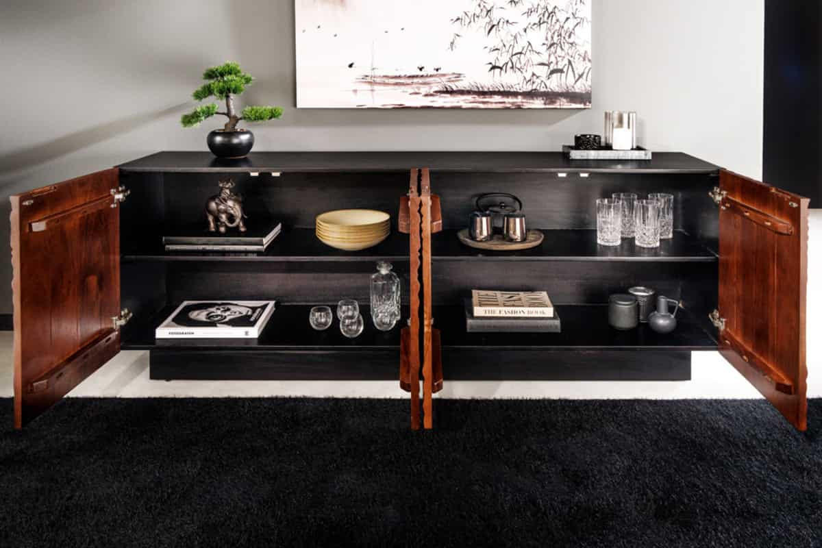 SIDEBOARD FLUID Akazie Braun 175cm - Schwarz/Braun, Holz (175/71/40cm) - riess-ambiente
