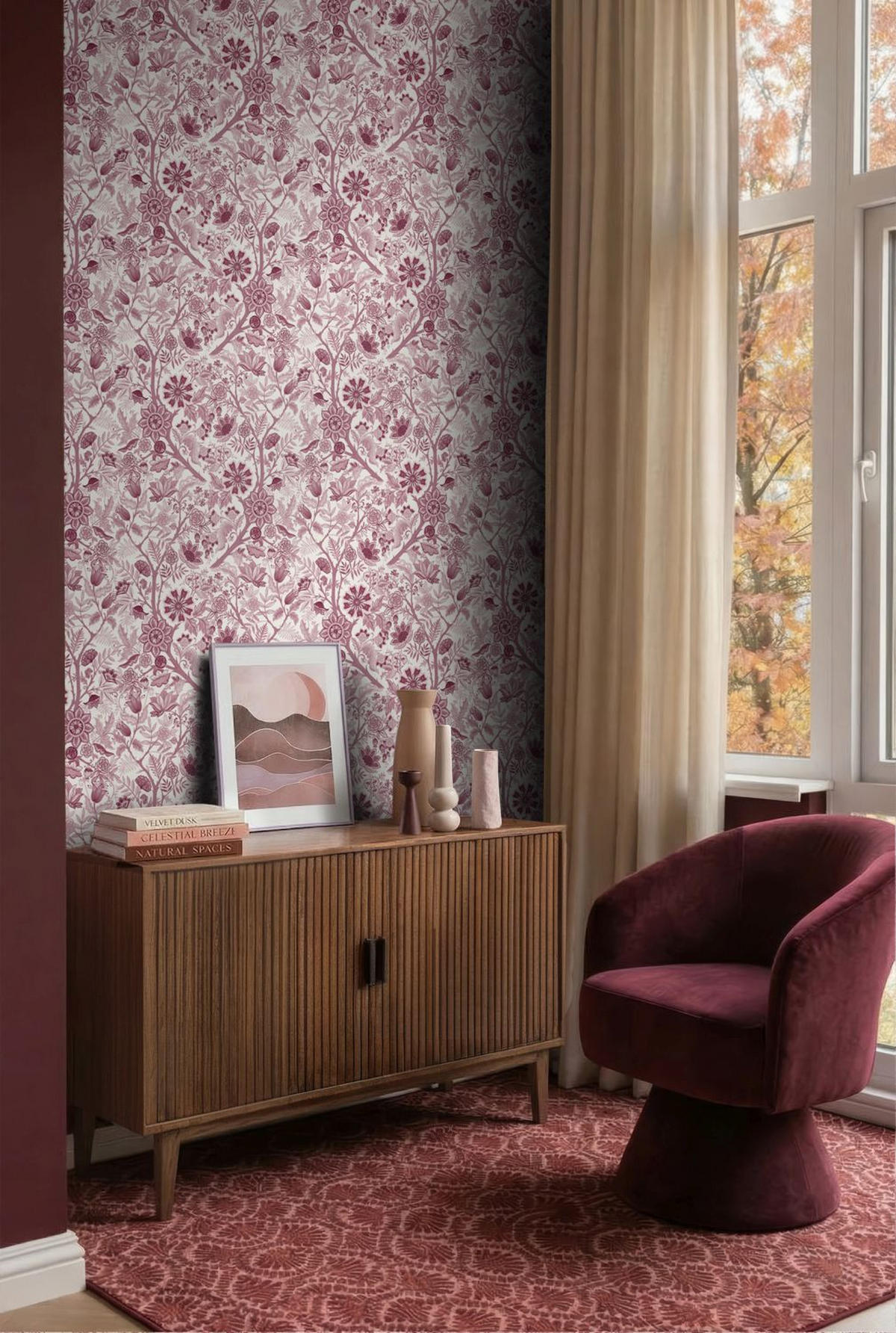 TAPETE Blumenmuster 50 x 900 cm - Rot, Papier (50/900cm) - ESTAhome