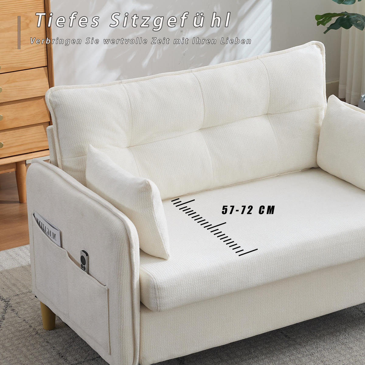 SCHLAFSOFA 127/75.5/83 cm Beige mit Armlehnen und Seitentaschen - Beige, Textil (75.5/83/127cm) - Oxeza
