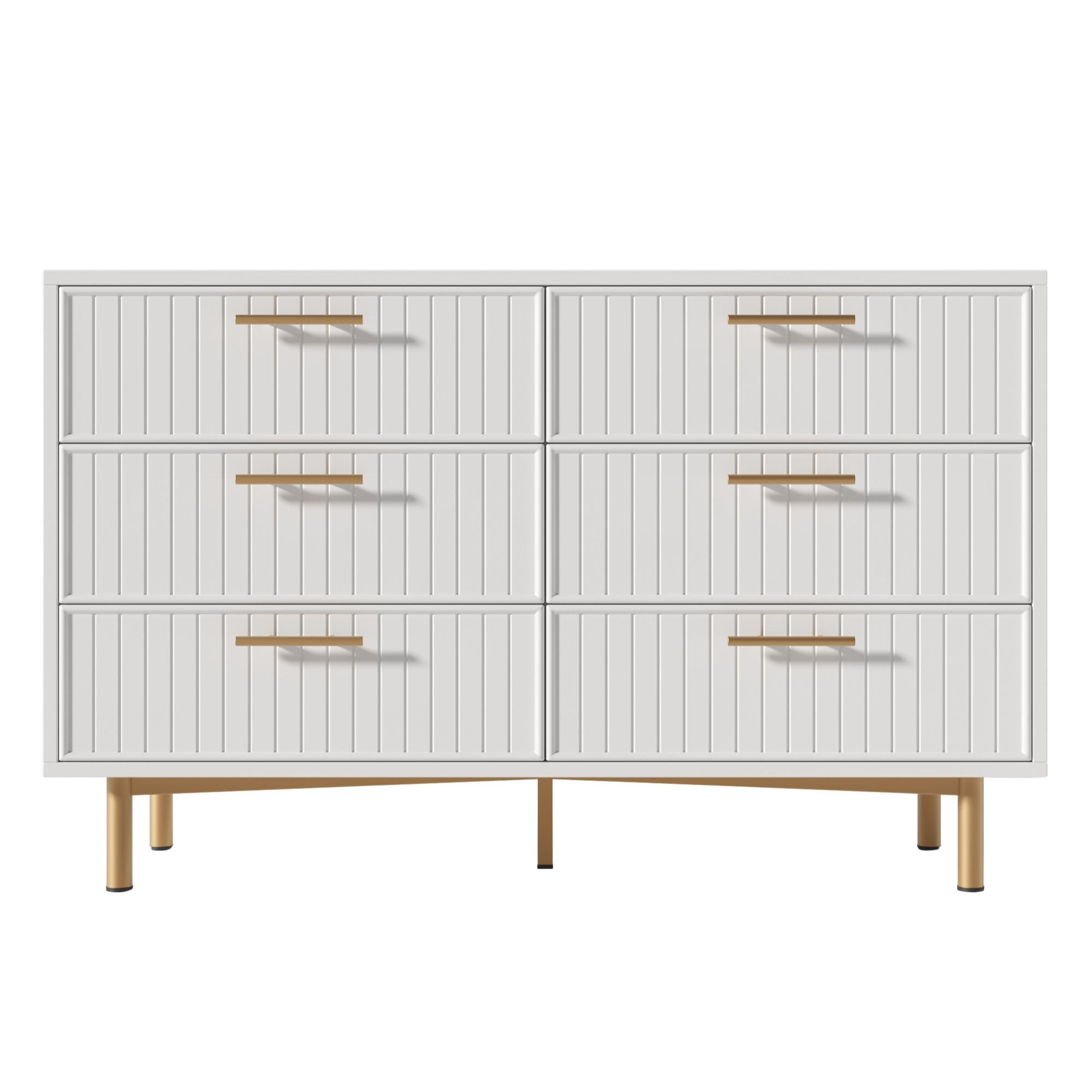 SIDEBOARD holzwerkstoff weiß mit geriffelter front & 6 schubladen - Weiß, Holzwerkstoff (120/40/75cm) - Urban Meuble