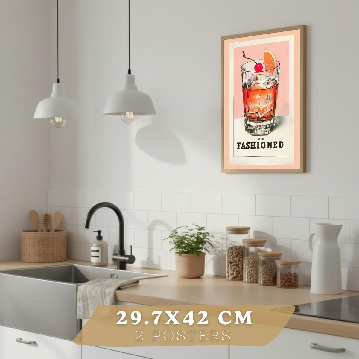 PLAKAT Sada 2 Koktejl A3 Černý rám - černá, papír (29.7/1/42cm) - Nacnic