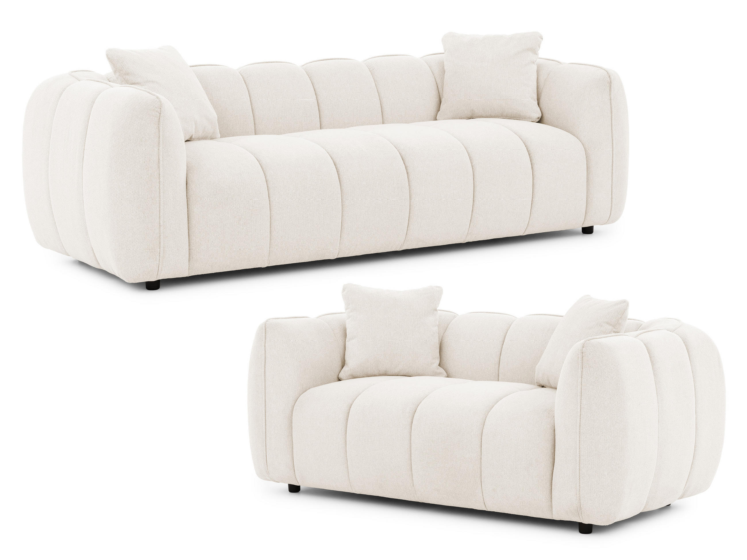 S-Style SEDACÍ SOUPRAVA 3+2 Nubira v hluboce prošívaném designu Bubble z měkké strukturované látky v krémové barvě s moderním vzhledem