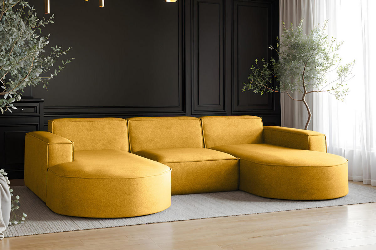 ECKSOFA Modena U-Form Elegant und Moderne Stoff Salvador Gelb - Gelb, Holz/Textil (299/165cm) - Kaiser Möbel