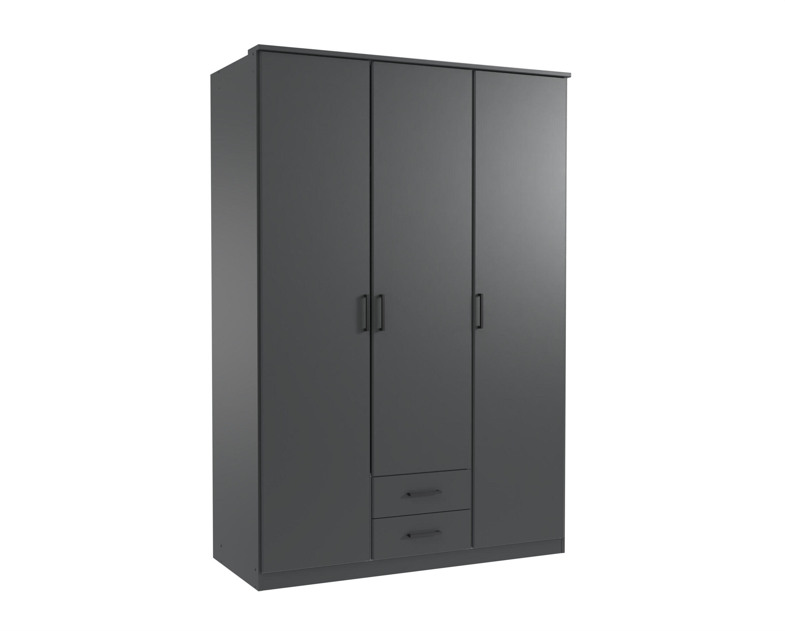 DREHTÜRENSCHRANK Stolpen in Grafit stilvoll mit Griffen in Schwarz 135 x 199 x 58 cm, BxHxT Kleiderschrank 3 türig - Grau, Holzwerkstoff (80/200/120cm)