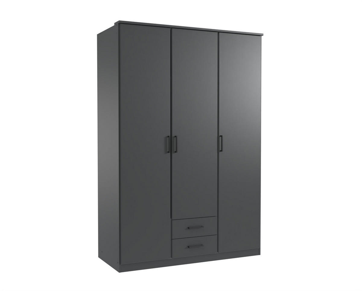 DREHTÜRENSCHRANK Stolpen in Grafit stilvoll mit Griffen in Schwarz 135 x 199 x 58 cm, BxHxT Kleiderschrank 3 türig - Grau, Holzwerkstoff (80/200/120cm)